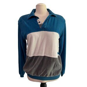 Vintage Peter B Velour Seventies Mens Shirt Sz Medium Mens Long Sleeve Blue, Whi